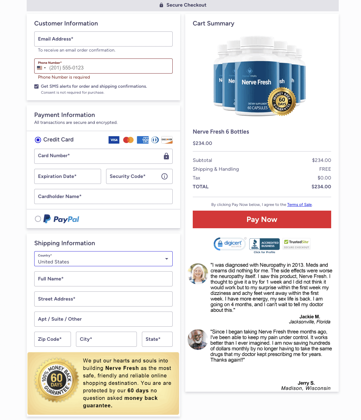 Nerve Fresh Secured Order Page